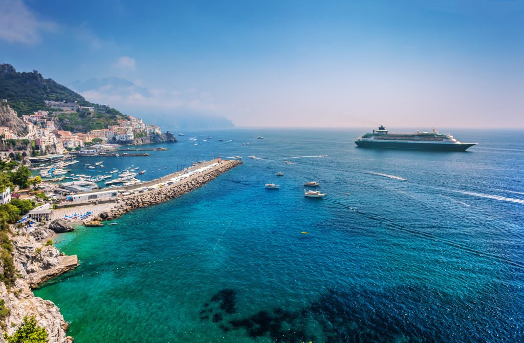 Cruise liner near Salerno Amalfitan coast in Italy